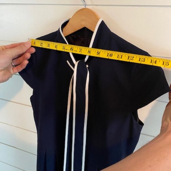 J.Crew 2P White Trim Bow Navy Dress - Office - Mid- Brunch Event Date night - Picture 9 of 11